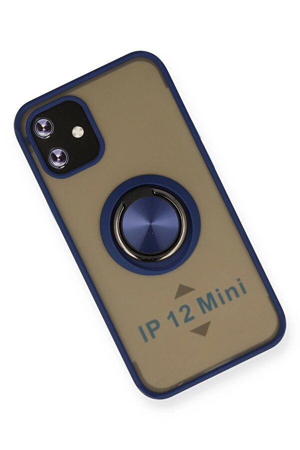 İphone 12 Mi̇ni̇ Kılıf Montreal Yüzüklü Si̇li̇kon Kapak - Laci̇vert - Dropx6661-2021