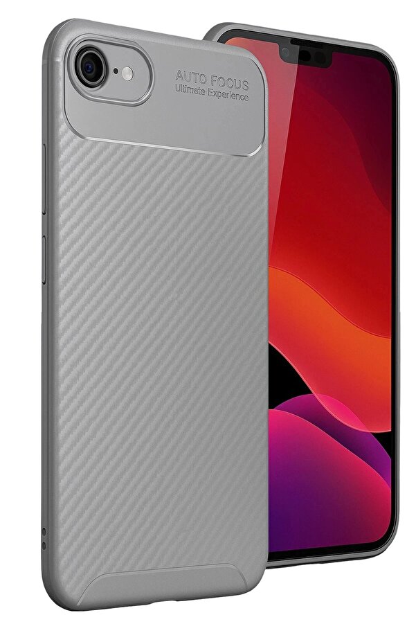 İphone 16E Kılıf Auto Focus Karbon Kapak - Gri̇ - Dropx8121-8538