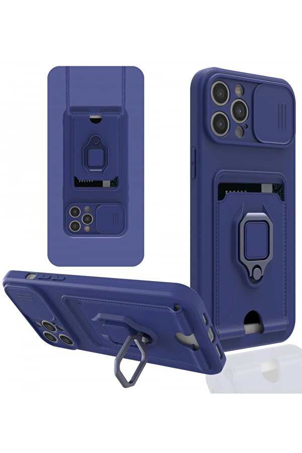 İphone 12 Pro Kılıf Zuma Kartvi̇zi̇tli̇ Yüzüklü Si̇li̇kon - Laci̇vert - Dropx3901-1274