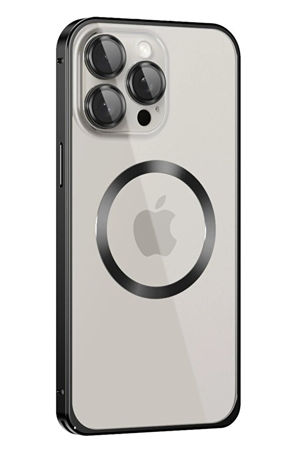 İphone 15 Pro Max Kılıf Metal Bumper Magneti̇csafe Kapak - Si̇yah - Dropx8297-7505