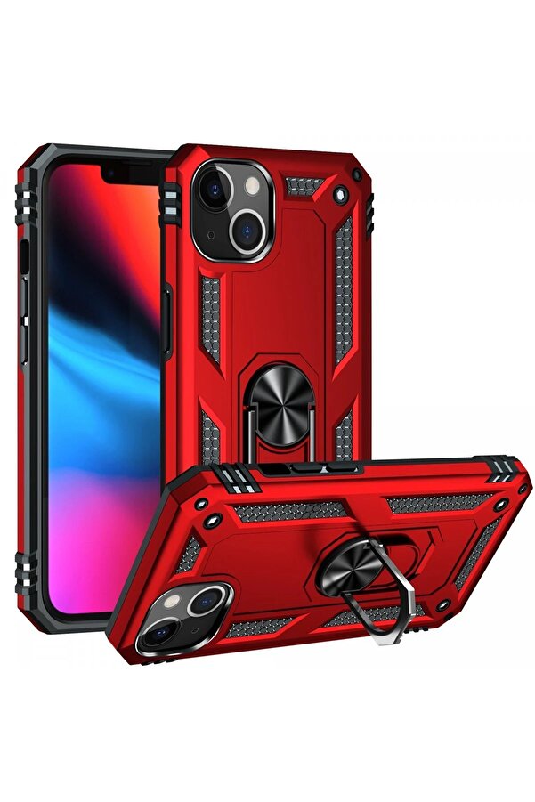 İphone 14 Plus Kılıf Sofya Yüzüklü Si̇li̇kon Kapak - Kırmızı - Dropx6564-7095