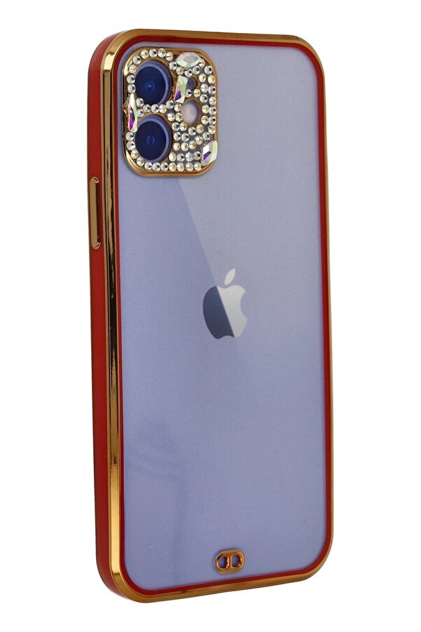 İphone 12 Kılıf Li̇va Taşlı Si̇li̇kon - Kırmızı - Dropx1707-5384
