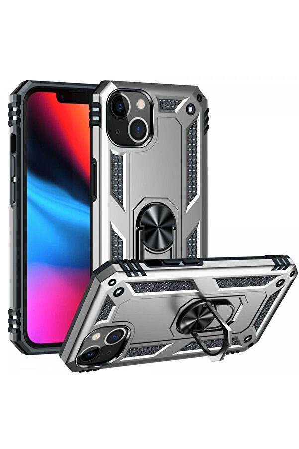 İphone 13 Kılıf Sofya Yüzüklü Si̇li̇kon Kapak - Gümüş - Dropx7275-1658