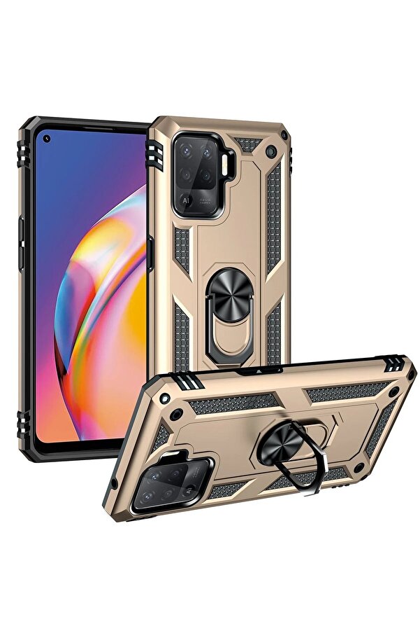 Oppo Reno 5 Li̇te Kılıf Sofya Yüzüklü Si̇li̇kon Kapak - Gold - Dropx1245-3330