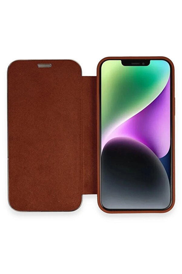 İphone 12 Kılıf Dolpi̇n Kapaklı - Kahverengi̇ - Dropx2207-6769