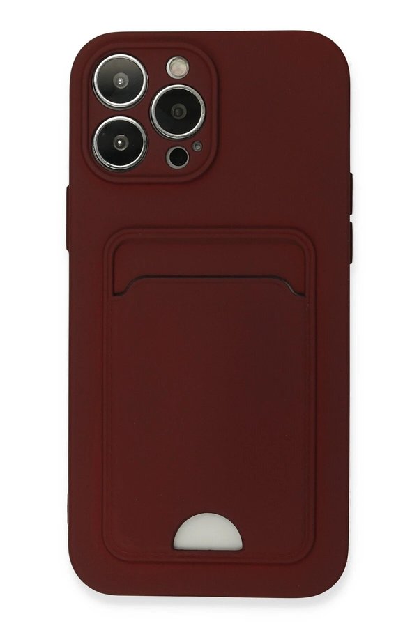 CepteToptan iPhone 13 Pro Max Kılıf Kelvin Kartvizitli Silikon - Bordo - DROPX2139-7697