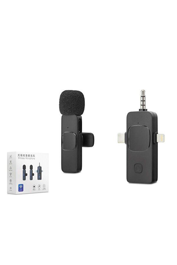 Evi̇mdeyokyok Kablosuz Yaka Mi̇krofonu Type-C Li̇ghtni̇ng 3.5 Mm Si̇yah Hdx2781
