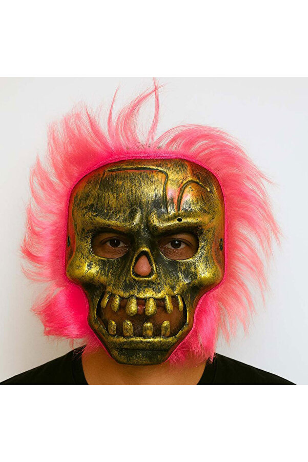 Evi̇mdeyokyok Wi̇ld Skull - Bakır Kafatası Pembe Saçlı İskelet Maske