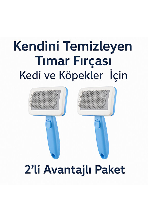2 Li̇ Kedi̇ Köpek Tüy Temi̇zleme Fırçası – Otomati̇k Kendi̇ni̇ Temi̇zleyen Tımar Tarağı