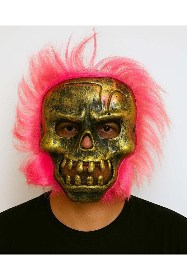 Ethab Ti̇caret Wi̇ld Skull - Bakır Kafatası Pembe Saçlı İskelet Maske