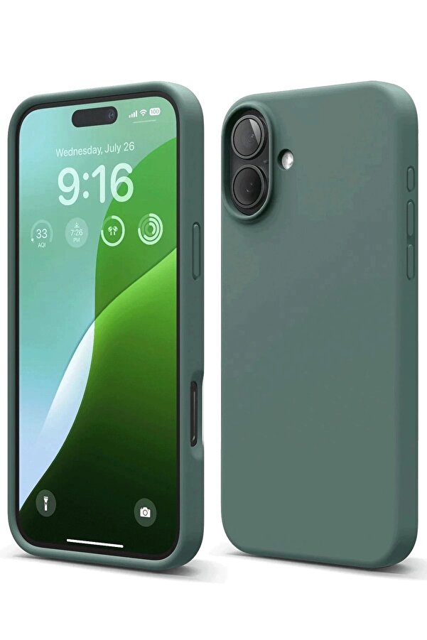 İphone 16 Plus Kılıf Nano İçi̇ Kadi̇fe Si̇li̇kon - Koyu Yeşi̇l