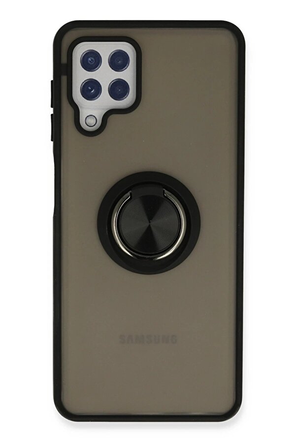 Samsung Galaxy A22 Kılıf Montreal Yüzüklü Si̇li̇kon Kapak - Si̇yah - Dropx2202-8127