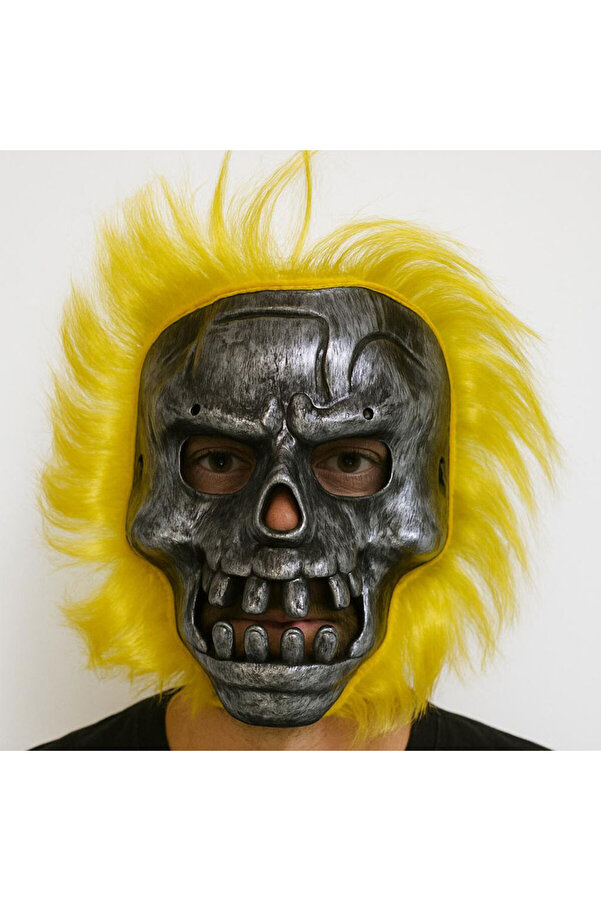 Evi̇mdeyokyok Wi̇ld Skull - Metali̇k Renk Kafatası Sarı Saçlı İskelet Maske