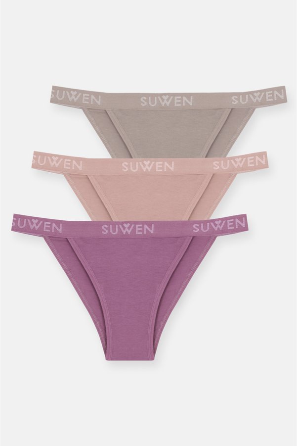 SUWEN 3'lü Pamuklu Lastikli Normal Bel Slip Külot