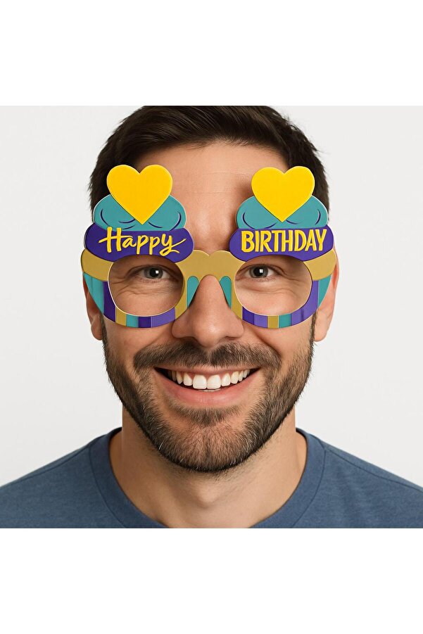 Ethab Ti̇caret Cupcake Temalı Doğum Günü Renkli̇ Karton Happy Bi̇rthday Gözlüğü 6 Adet