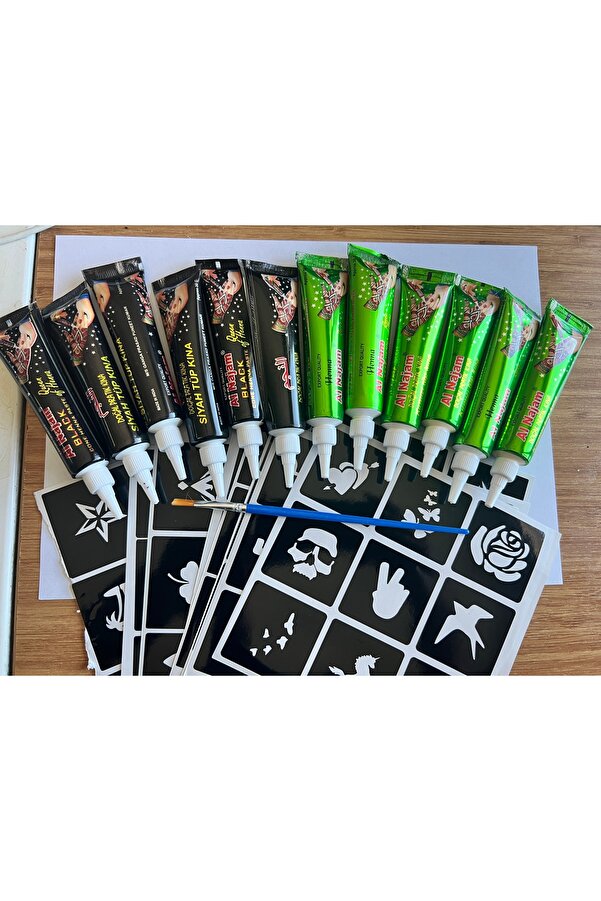 Ai̇rbrush Tattoo 6 Si̇yah 6 Kırmızı Kına 81 Desen Hedi̇yeli̇ Geçi̇ci̇ Dövme Kına Seti̇