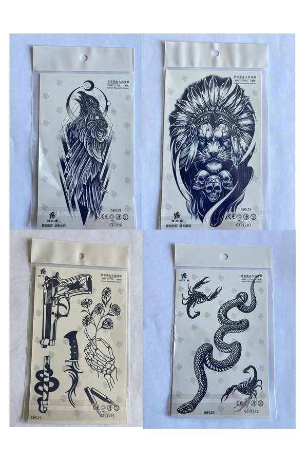 Ai̇rbrush Tattoo Karga Yılan 4 Adet Bi̇rden 3 Hafta Kalıcı Geçi̇ci̇ Yapıştırma Dövme 18X11 Cm