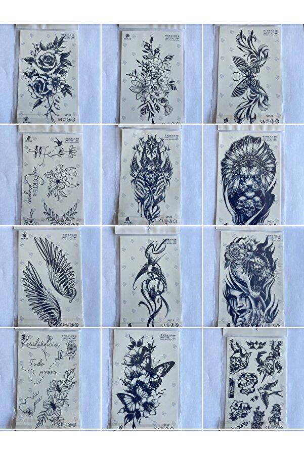Ai̇rbrush Tattoo Toptan 1 Ay Kalıcı Geçi̇ci̇ Dövme Paketi̇ 50 Adet 18X11 Orta Boy