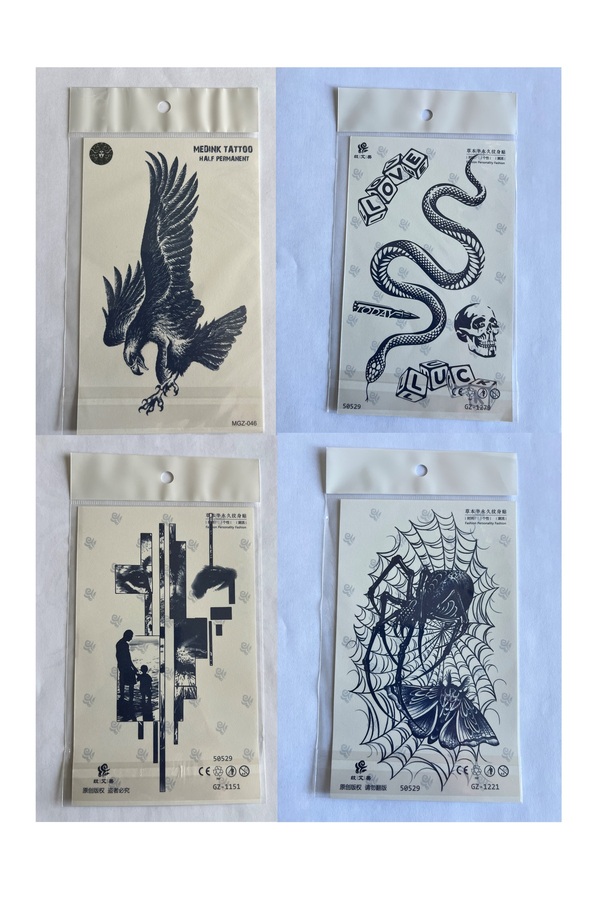 Ai̇rbrush Tattoo Kartal Yılan 4 Adet Bi̇rden 3 Hafta Kalıcı Geçi̇ci̇ Yapıştırma Dövme 18X11 Cm