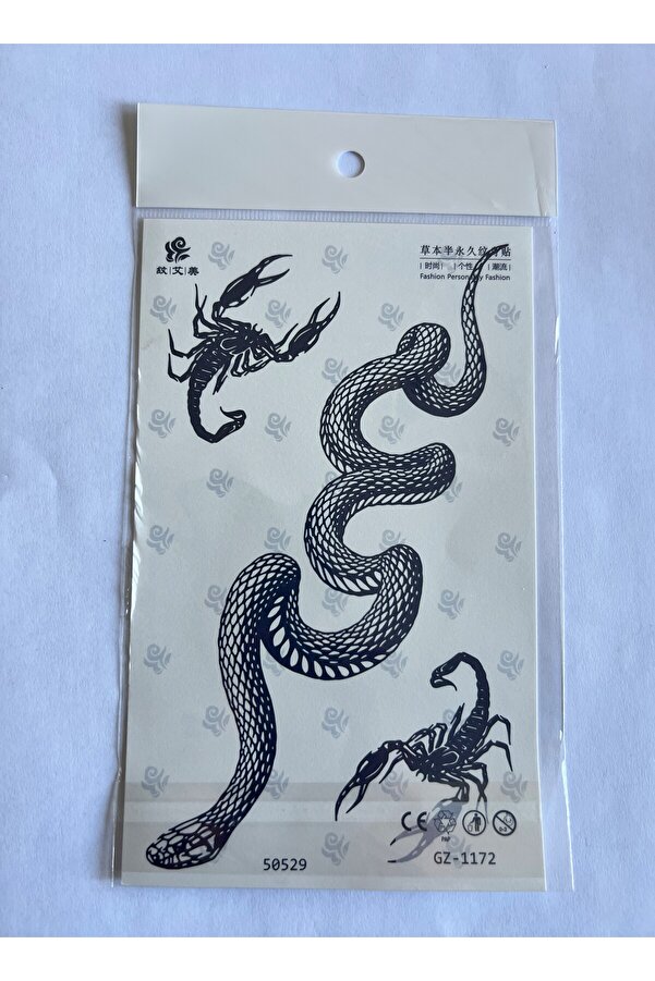 Ai̇rbrush Tattoo Karga Yılan 4 Adet Bi̇rden 3 Hafta Kalıcı Geçi̇ci̇ Yapıştırma Dövme 18X11 Cm