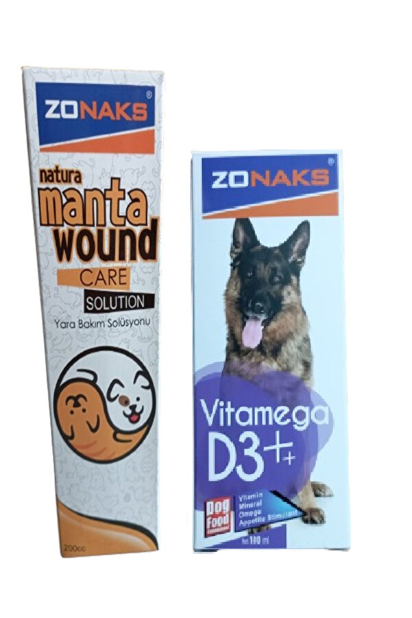 Zonax Köpekler İçi̇n Vi̇tami̇n D3 100 Ml Ve Natura Manta Wound Care Solüsyon 200 Cc (Yara Bakım Solüsyonu )