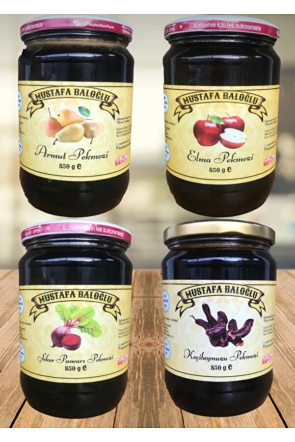 Mustafa Baloğlu Bal Ürünleri̇ Armut / Elma / Keçi̇boynuzu / Şeker Pancarı Pekmezi̇ (Organi̇k- Ev Yapımı) 4X850 Gr