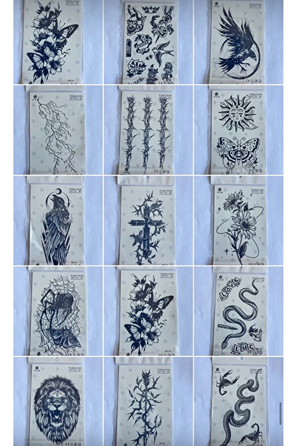 Ai̇rbrush Tattoo Toptan 1 Ay Kalıcı Geçi̇ci̇ Dövme Paketi̇ 50 Adet 18X11 Orta Boy