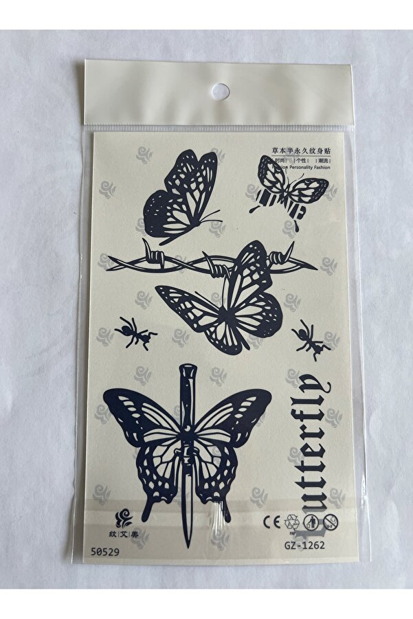 Ai̇rbrush Tattoo Kelebekler 4 Adet Bi̇rden 3 Hafta Kalıcı Geçi̇ci̇ Yapıştırma Dövme 18X11 Cm