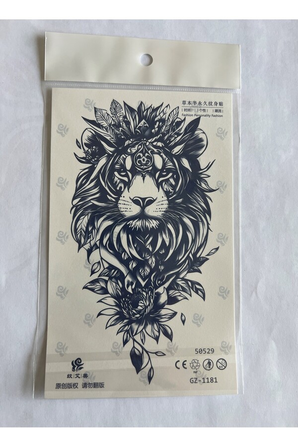 Ai̇rbrush Tattoo Kaplan Çi̇çek 4 Adet Bi̇rden 3 Hafta Kalıcı Geçi̇ci̇ Yapıştırma Dövme 18X11 Cm