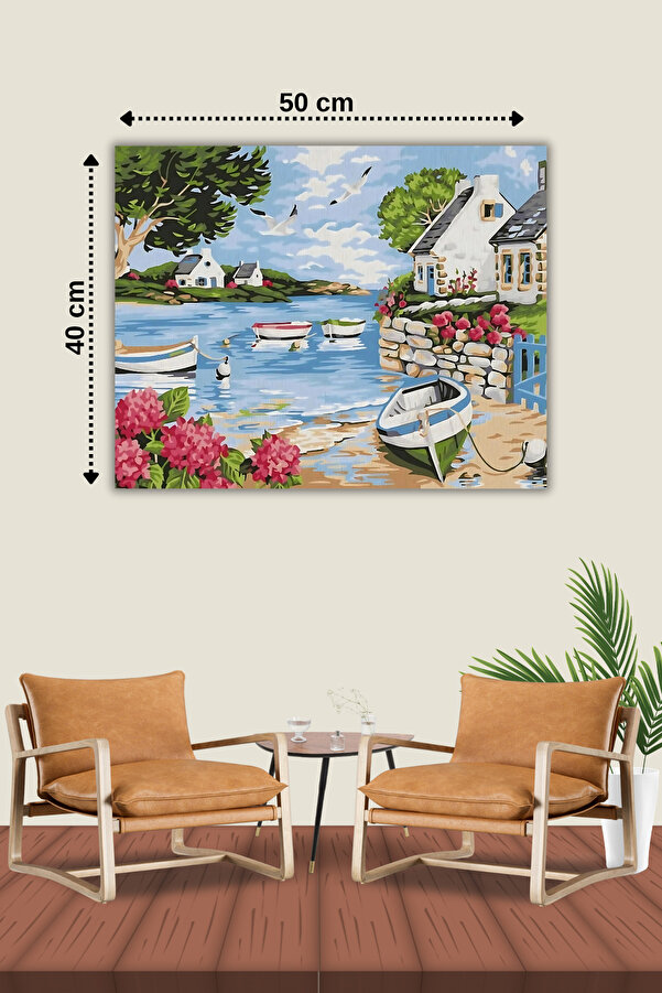 Hondep 5D Elmas Boyama – Deni̇z Kıyısında Huzurlu Köy | 40X50 Cm - Tuvale Geri̇li̇ Di̇amond Pai̇nti̇ng Mozai̇k Taş