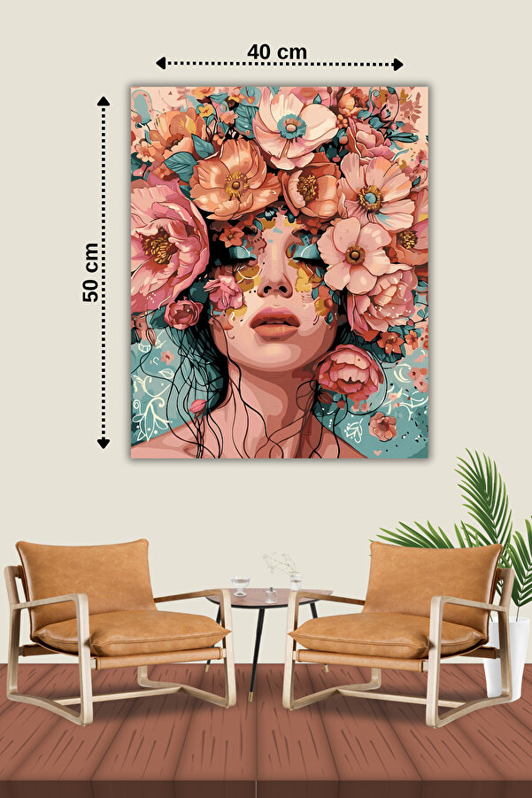 Hondep 5D Elmas Boyama Seti̇ – Rengarenk Çi̇çekli̇ Kadın Portresi̇ | 40X50Cm - Tuvale Geri̇li̇ Di̇amond Pai̇nti̇ng