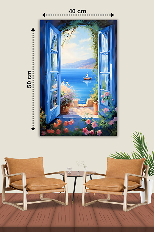 Hondep 5D Elmas Boyama Seti̇ – Mavi̇ Pencere Ve Deni̇z Manzarası | 40X50 Cm - Tuvale Geri̇li̇ Di̇amond Pai̇nti̇ng