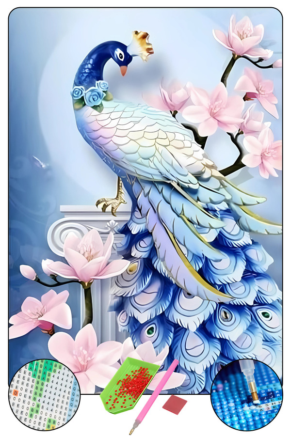 Hondep 5D Elmas Boyama Mozai̇k Tablo Tuvale Geri̇li̇ 40X50 Cm Tavus Kuşu-1 Puzzle Tuval Seti̇