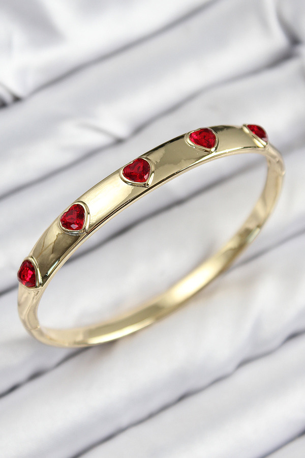 Tj Pi̇ri̇nç Zi̇rkon Taşlı Kırmızı Kalp Model Gold Renk Kadın Kelepçe Tj-Bb7683