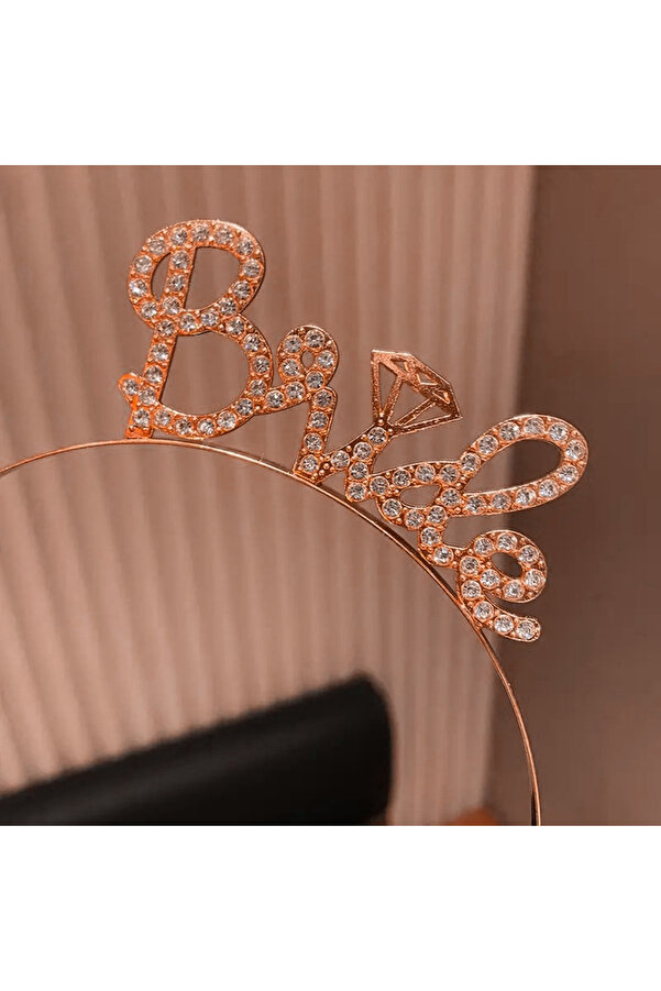 Ethab Ti̇caret Rose Gold Renkli̇ Taşlı “Bri̇de” Geli̇n Tacı