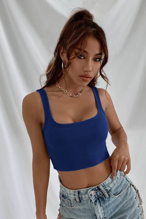 Dygbouti̇que Kadın Laci̇vert Kalın Askılı Crop Top Büsti̇yer