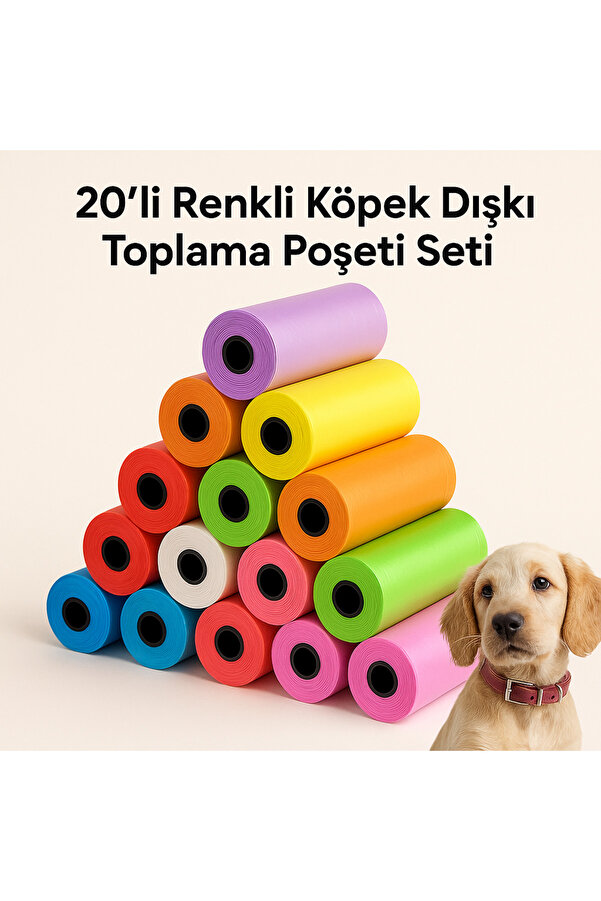 20’Li̇ Renkli̇ Köpek Dışkı Toplama Poşeti̇ Seti̇ – Dayanıklı Ve Sızdırmaz Evci̇l Hayvan Atık Torbası