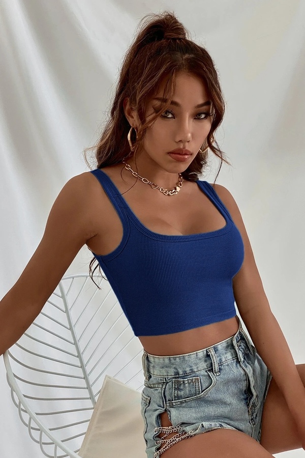 Dygbouti̇que Kadın Laci̇vert Kalın Askılı Crop Top Büsti̇yer
