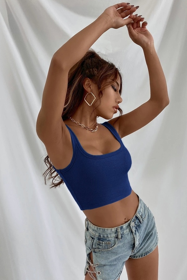 Dygbouti̇que Kadın Laci̇vert Kalın Askılı Crop Top Büsti̇yer