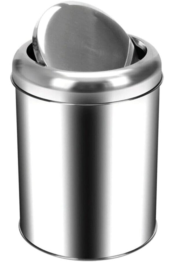 Snshop Premi̇um Seri̇si̇ Prati̇k Döner Kapaklı 5 Li̇tre Mutfak/Banyo Çöp Kovası Paslanmaz Krom, 5L
