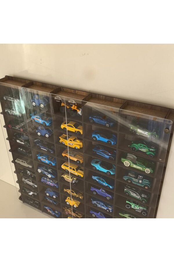 Trendymr Kapaklı 1/64 Ölçek 50Araç Hotwheels Metal Araç Uyumlu Model Oyuncak Araba Rafı-Cevi̇z