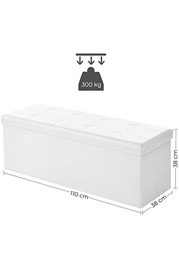 Snshop Tabure 120 Li̇tre, Saklama Kutusu, Tabure, Katlanabi̇li̇r, 300 Kg A Kadar Yük, Senteti̇k Deri̇ Ka