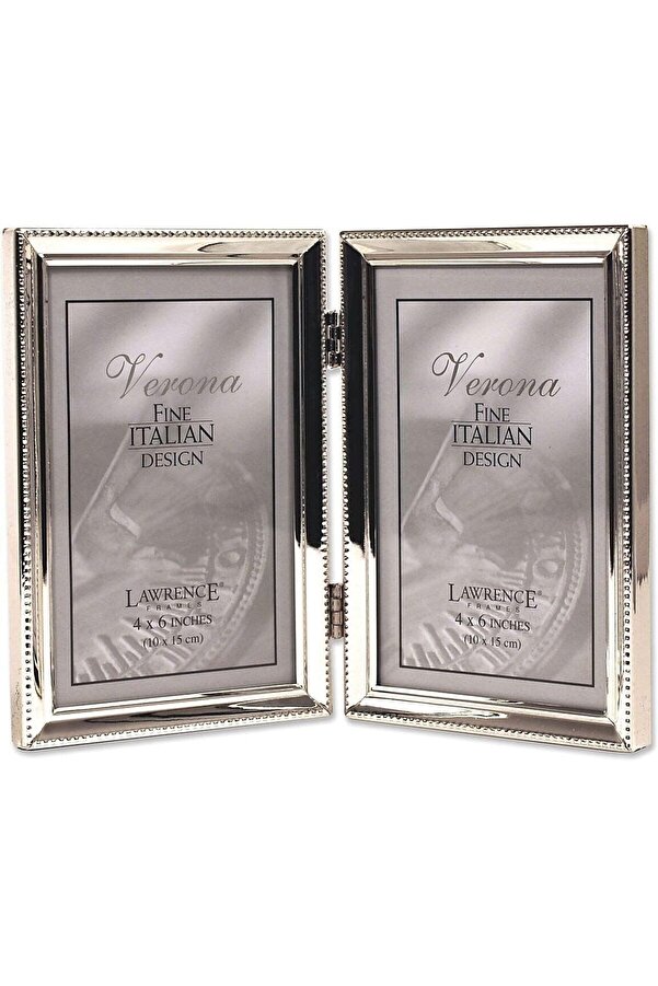 Gçavm Frames Poli̇shed Si̇lver Plate 4X6 Hi̇nged Double Pi̇cture Frame - Bead Border Desi̇gn Shopgç 117