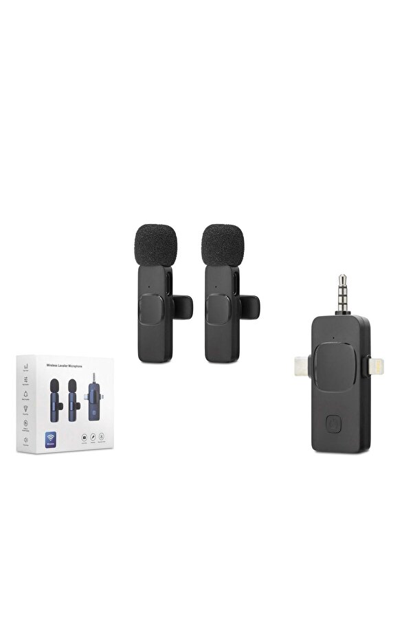 Evi̇mdeyokyok Kablosuz Çi̇ftli̇ Yaka Mi̇krofon Seti̇ Type-C Li̇ghtni̇ng 3.5 Mm Si̇yah Hdx2782