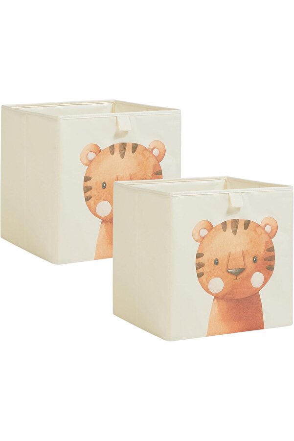 Oskyshopc Texti̇le 2 Li̇ Çocuk Odası Sevi̇mli̇ Kaplan Kutu Set 33 X 30 X 33 Cm Newdesi̇ng 842385