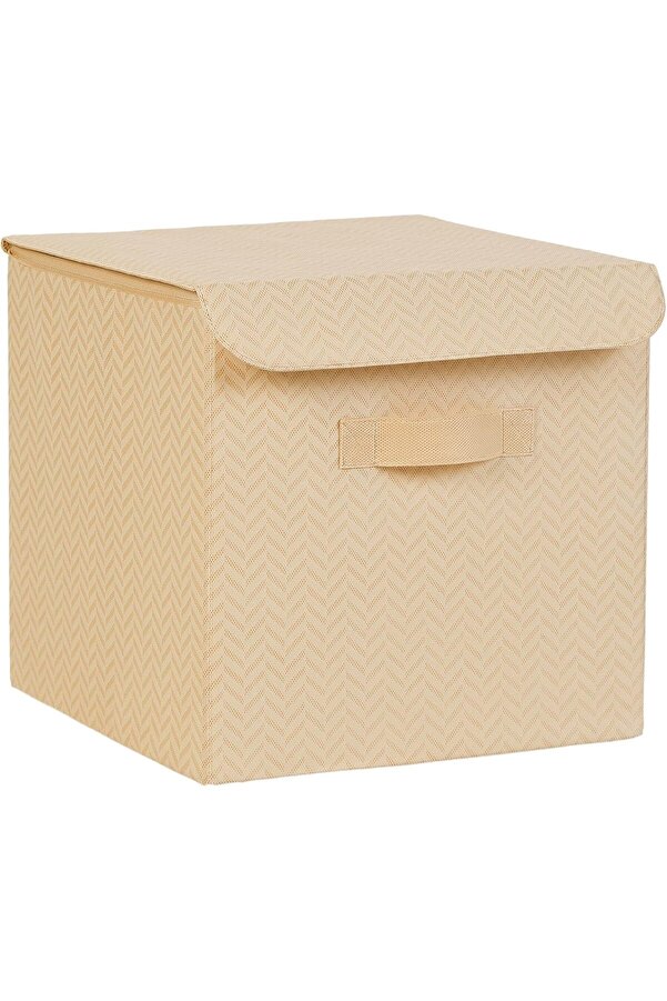 Lvnshop Texti̇le Bej Kapaklı Kutu Set 30 X 30 X 30 Cm 224120