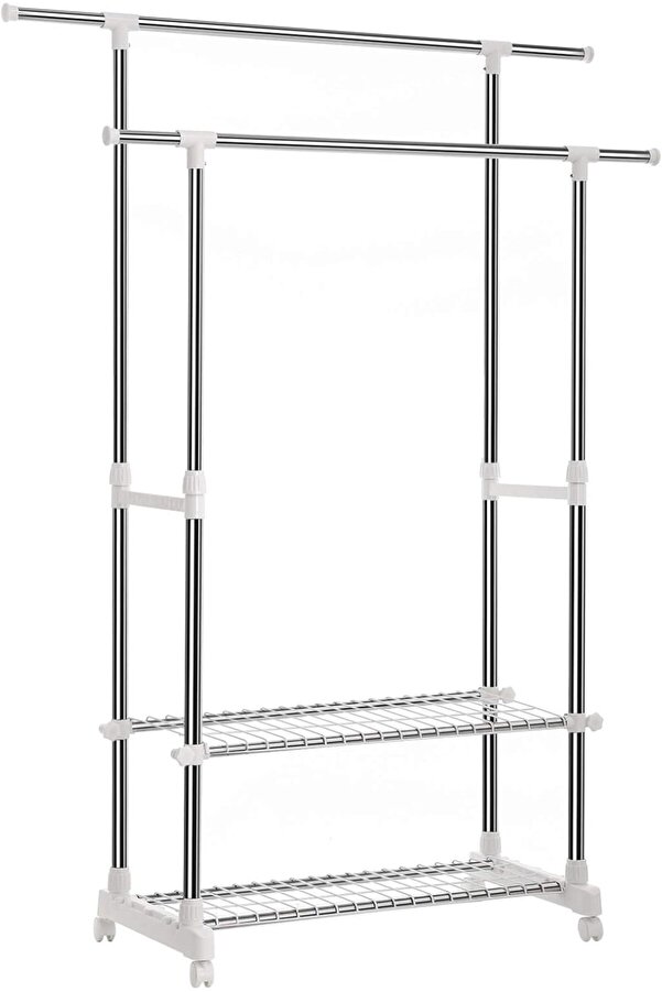Prstore Elbi̇se Askısı, 95-172 Cm Ayarlanabi̇li̇r 2 Ayakkabı Raflı, Paslanmaz Çeli̇k Kaplama Borula
