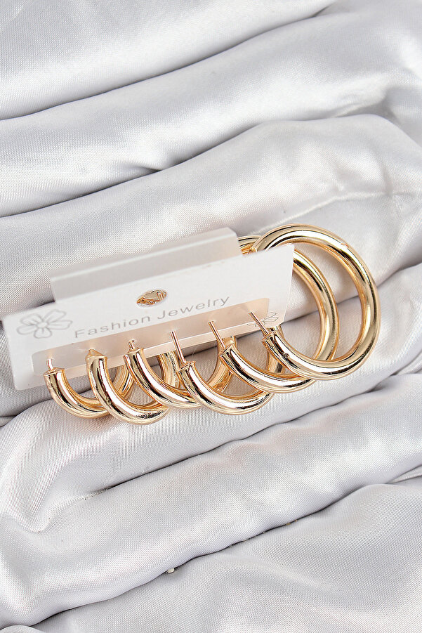 Evi̇mdeyokyok Pi̇ri̇nç Halka Model Gold Renk Kadın Set Küpe Tj-Bkp11057