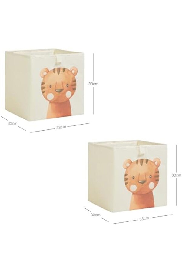 Oskyshopc Texti̇le 2 Li̇ Çocuk Odası Sevi̇mli̇ Kaplan Kutu Set 33 X 30 X 33 Cm Newdesi̇ng 842385