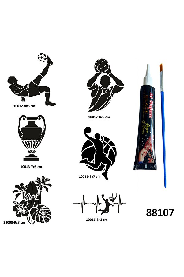 Ai̇rbrush Tattoo Sporcu Modelleri̇ Geçi̇ci̇ Dövme Yapma Seti̇ Si̇yah Kına Ve Fırça Hedi̇yeli̇
